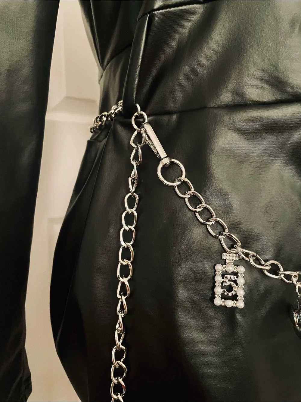 Black Crystal Charm Chain Belt for Women